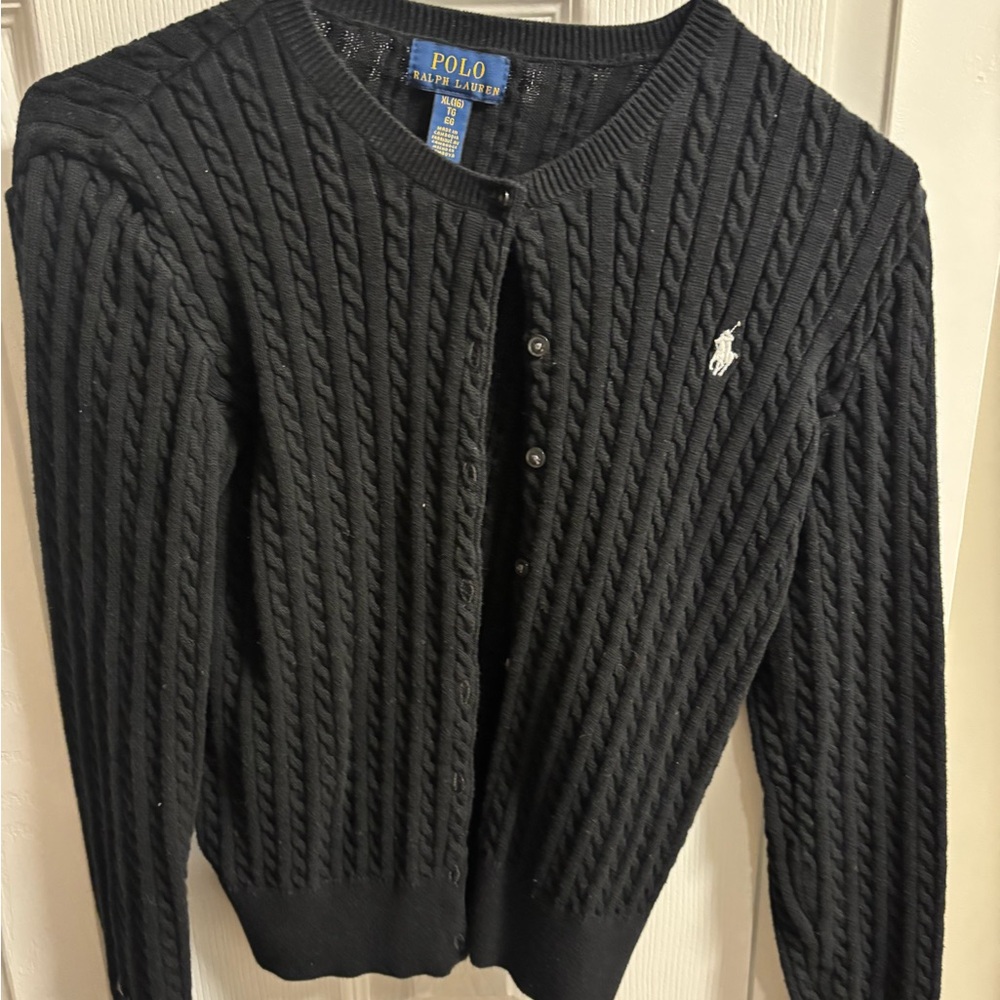 Polo by Ralph Lauren Black Cable-Knit Button Cardigan